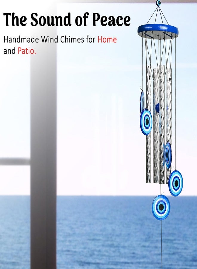 Hindcraft Home Decor Items, Wind Chimes for Balcony, 27-Inch Evil Eye Wind Chime with 4 Silver Pipes - Wall Hanging for Positive Energy, Living Room, Balcony, Garden, Wind Chimes for Positive Energy - Image 2